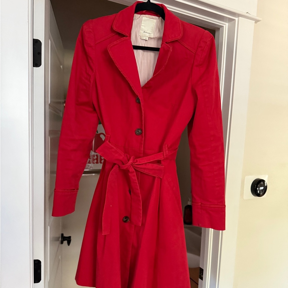 Anthropologie Red Trench Dress Coat